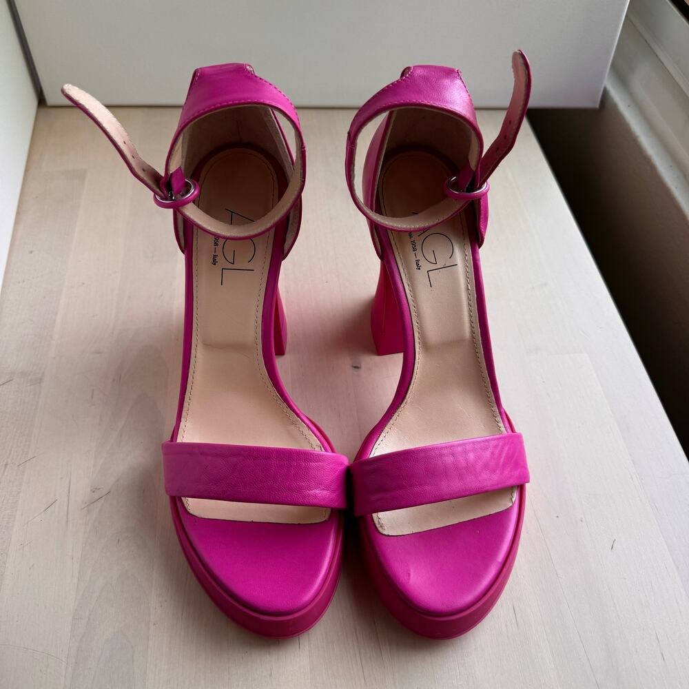 AGL Janis 110 Hot Pink Leather Platform Sandals Size 40 / US 10 - Picture 6 of 12